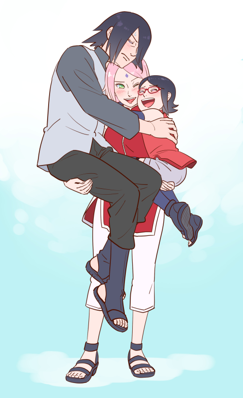 haruno sakura, uchiha sasuke, and uchiha sarada (naruto) drawn by risuo