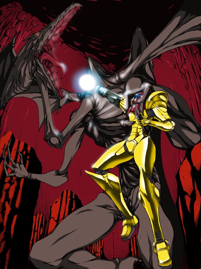 samus aran and ridley (metroid and 1 more) drawn by rx79v