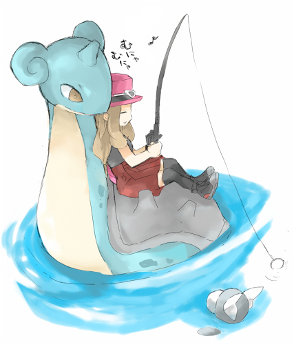 serena, lapras, and dratini (pokemon and 1 more) drawn by tsutsuka