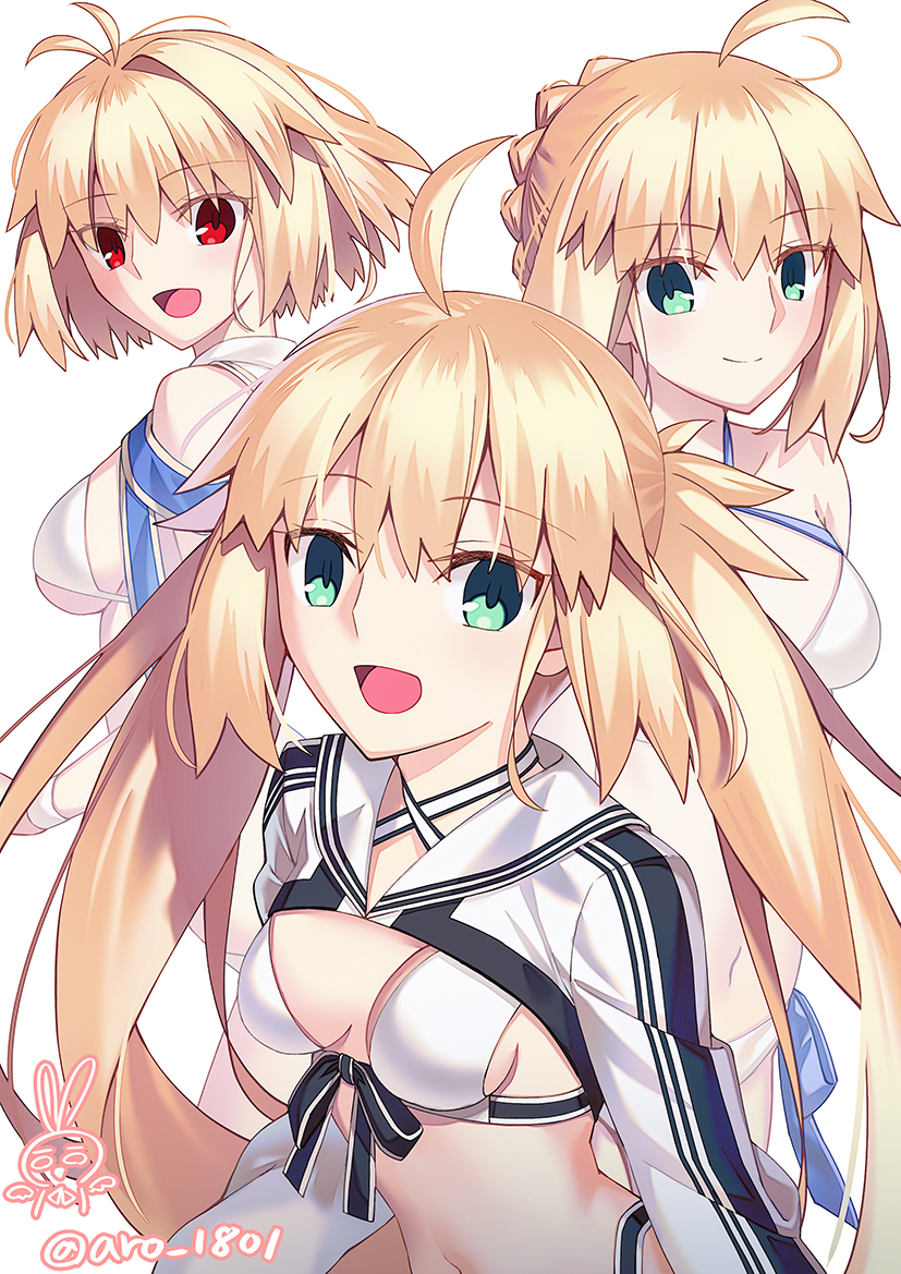 artoria pendragon, arcueid brunestud, and artoria caster (fate and 2 more) drawn by aro_1801