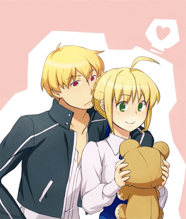 artoria pendragon, saber, and gilgamesh (fate and 1 more) drawn by sami_(e23you)