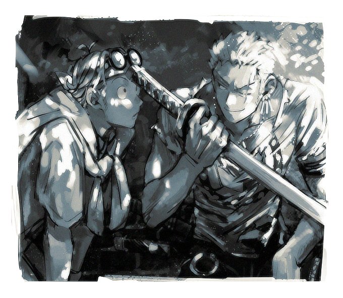 roronoa zoro and koby (one piece) drawn by kalk0011