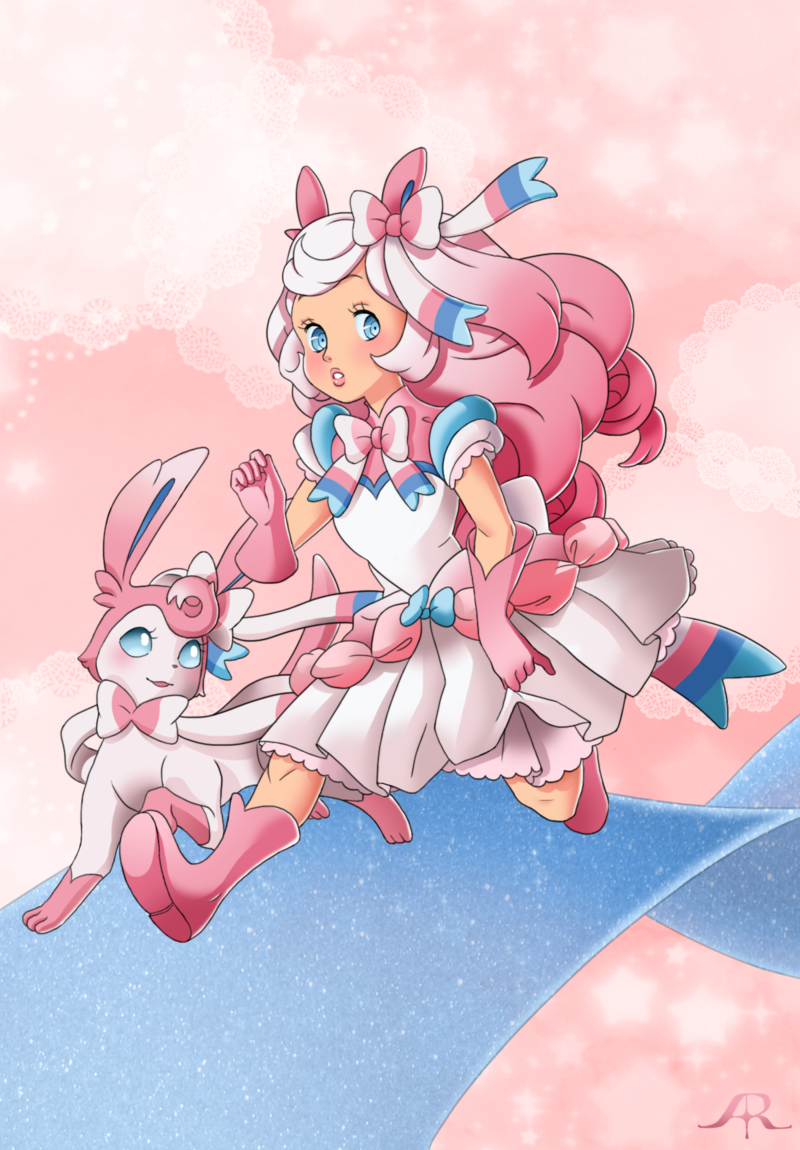 sylveon and ellette (original and 2 more) drawn by aaron_rodriquez