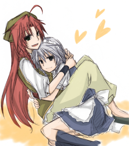 izayoi sakuya and hong meiling (touhou) drawn by yuuta_(monochrome)