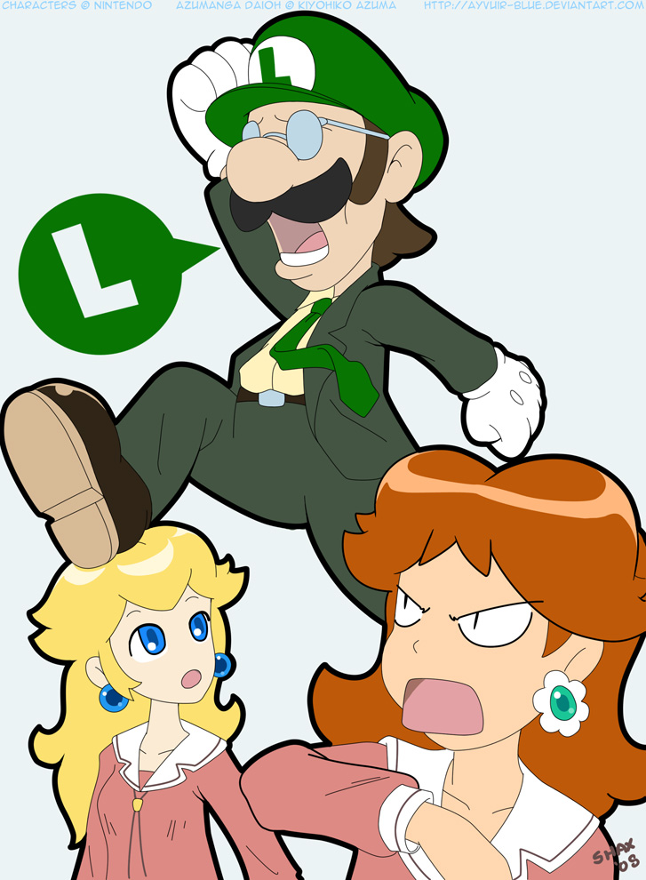 princess peach, luigi, and princess daisy (mario and 1 more) drawn by shaxbert