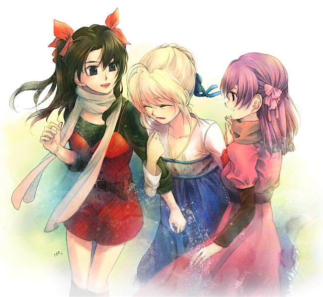 artoria pendragon, saber, tohsaka rin, and matou sakura (fate and 1 more) drawn by momo_(gomenne)