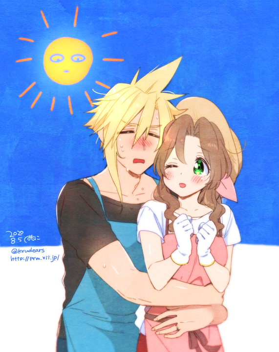 cloud strife and aerith gainsborough (final fantasy and 2 more) drawn by krudears