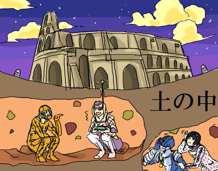 bruno bucciarati, narciso anasui, sticky fingers, secco, and oasis (jojo no kimyou na bouken and 1 more) drawn by kojiki
