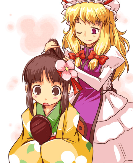 yakumo yukari and hieda no akyuu (touhou) drawn by kanoe_soushi