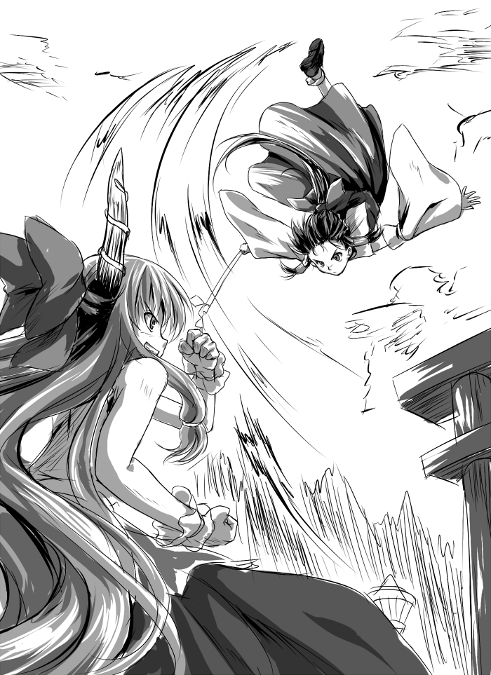 hakurei reimu and ibuki suika (touhou) drawn by chaigidhiell