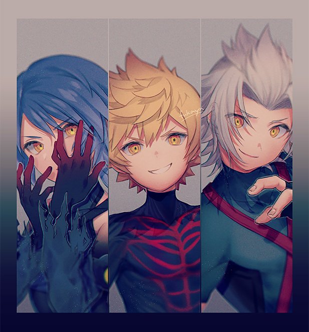 aqua, ventus, terra, vanitas, anti-aqua, and 2 more (kingdom hearts and 2 more) drawn by xpo917