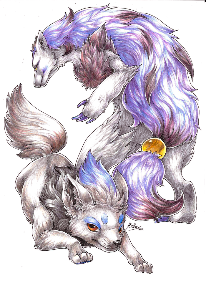 zorua and zoroark (pokemon) drawn by endivinity