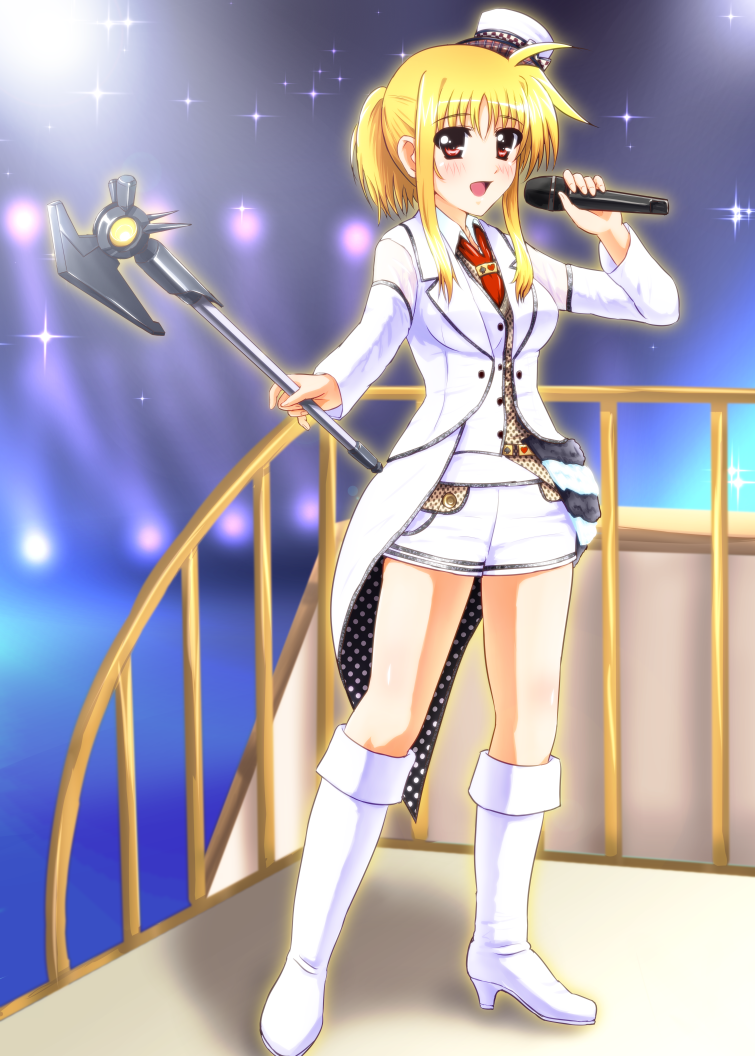 fate testarossa, bardiche, and mizuki nana (lyrical nanoha and 1 more) drawn by diesel-turbo