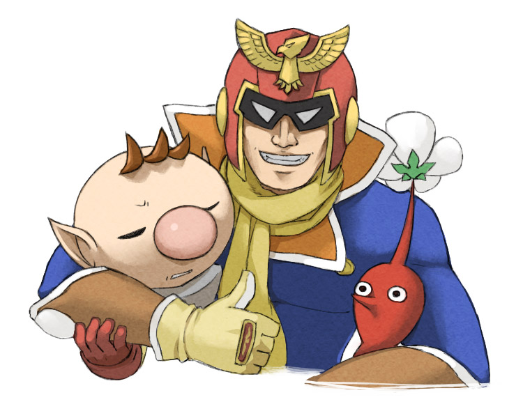 red pikmin, olimar, and captain falcon (super smash bros. and 2 more) drawn by naru_(wish_field)