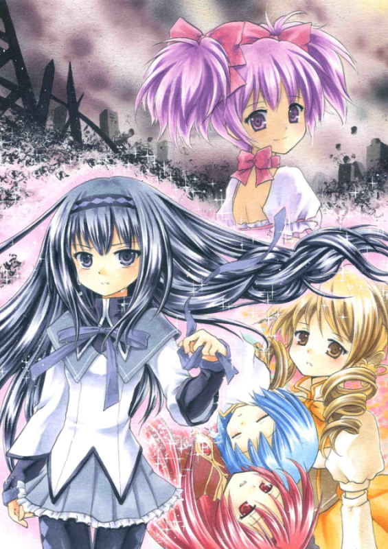 akemi homura, kaname madoka, miki sayaka, sakura kyoko, and tomoe mami (mahou shoujo madoka magica) drawn by funnyfunny