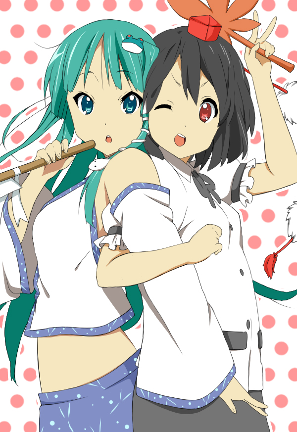 kochiya sanae and shameimaru aya (touhou and 1 more) drawn by usa_tsukachi