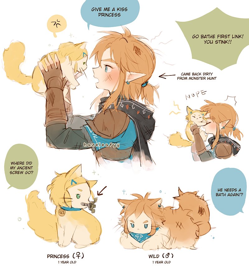 link and princess zelda (the legend of zelda and 1 more) drawn by hazeleafyy