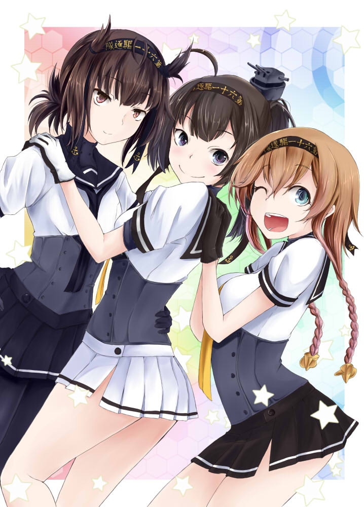 hatsuzuki, akizuki, and teruzuki (kantai collection) drawn by hiba_(p-p-purin)