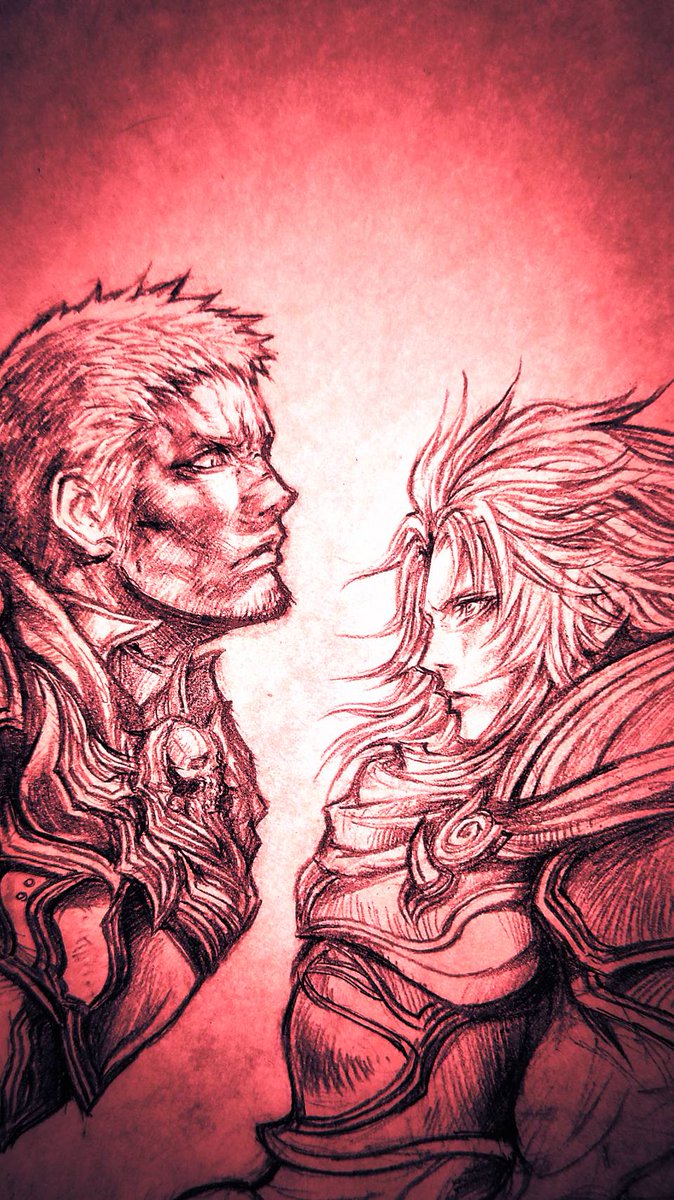 warrior of light and jack garland (final fantasy and 1 more) drawn by nomura_tetsuya
