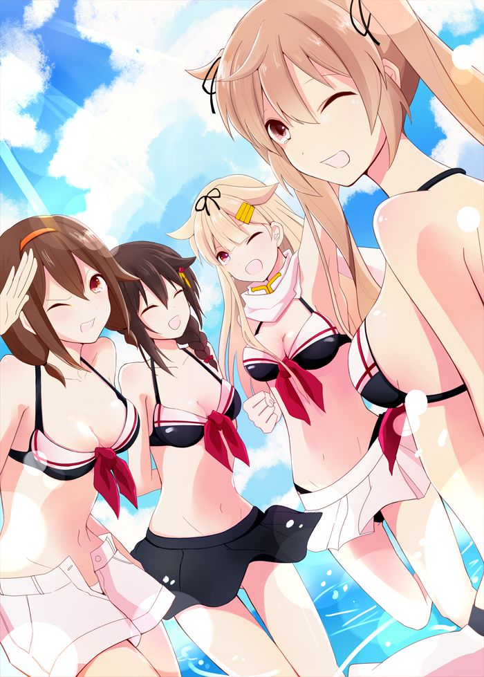 shigure, yuudachi, shigure kai ni, yuudachi kai ni, murasame, and 1 more (kantai collection) drawn by minami_noriko