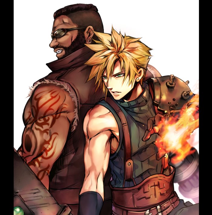 cloud strife and barret wallace (final fantasy and 2 more) drawn by tama_(tmfy5)