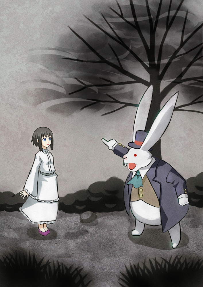alice and white rabbit (alice's adventures in wonderland) drawn by shouhei
