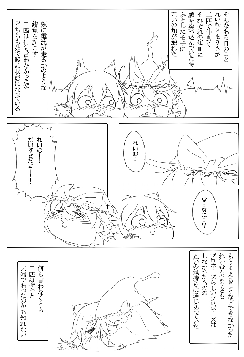 hakurei reimu and kirisame marisa (touhou) drawn by yohaku_aki
