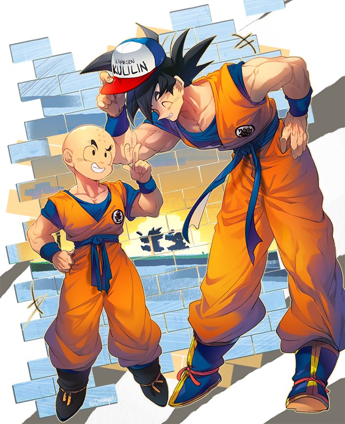 son goku and kuririn (dragon ball and 1 more) drawn by ommmyoh