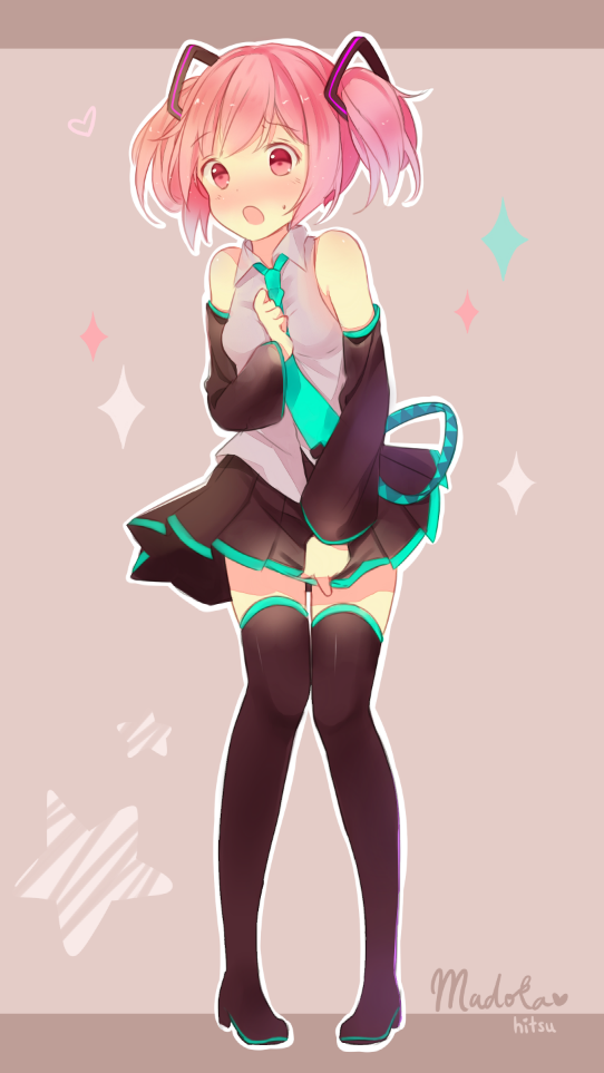 hatsune miku and kaname madoka (vocaloid and 1 more) drawn by hitsukuya