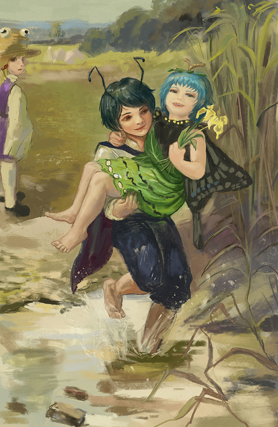moriya suwako, wriggle nightbug, and eternity larva (touhou) drawn by amibazh
