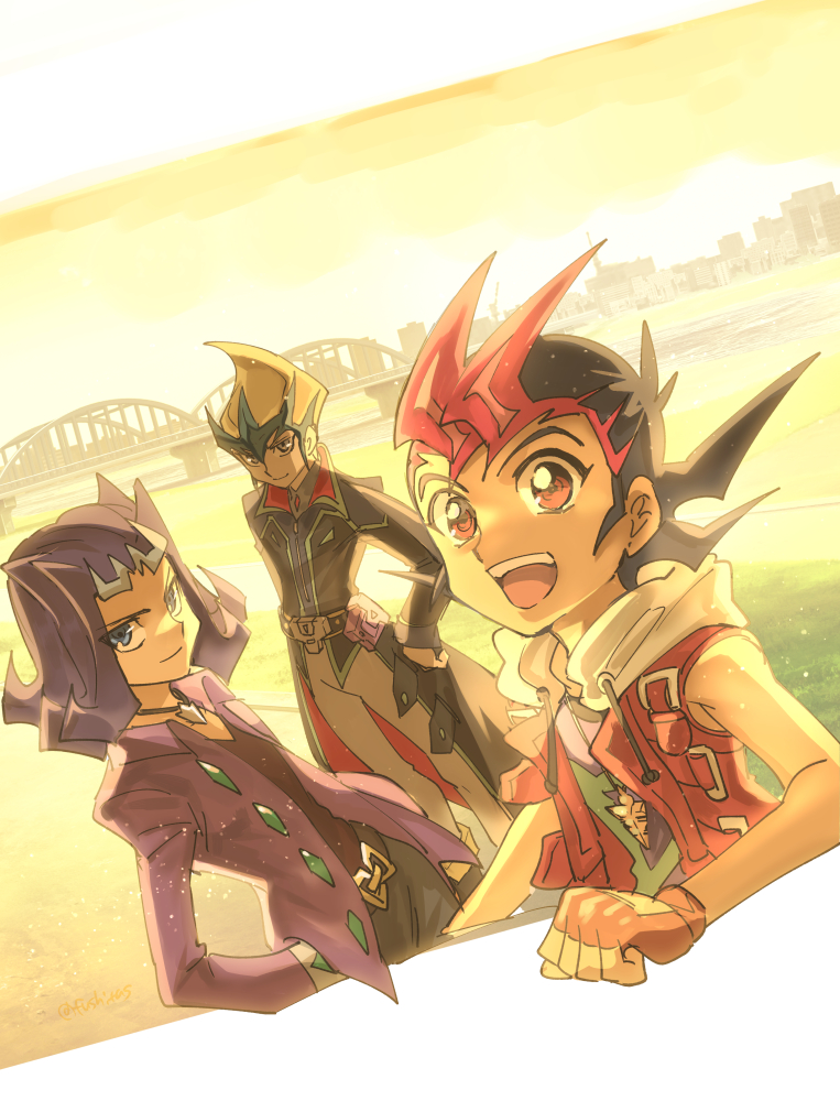 tsukumo yuma, kamishiro ryouga, and tenjou kaito (yu-gi-oh! and 1 more) drawn by fushitasu