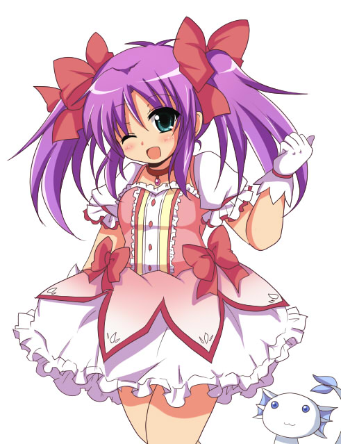 kaname madoka, kyubey, faris scherwiz, and syldra (final fantasy and 2 more) drawn by afuro