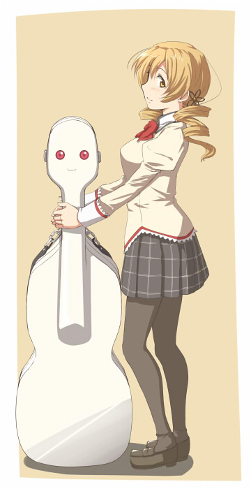 tomoe mami and kyubey (mahou shoujo madoka magica) drawn by oda_masaki_(b-minor)