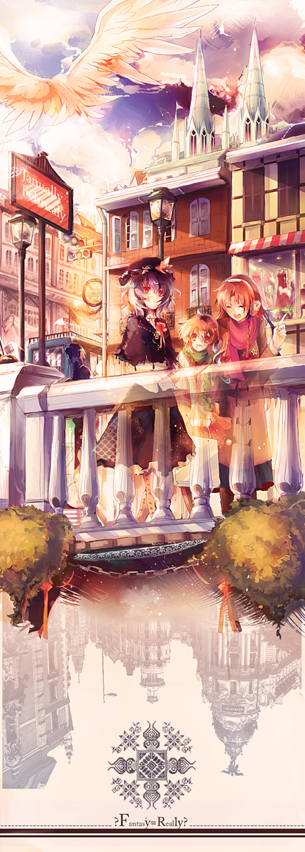 remilia scarlet, flandre scarlet, and hong meiling (touhou) drawn by kirero