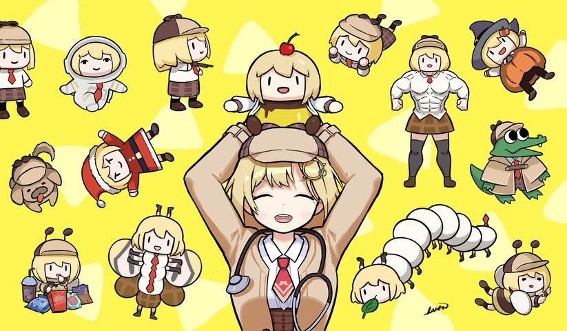 watson amelia, bubba, smol ame, investigator, and buffson (hololive and 1 more) drawn by laaaw444