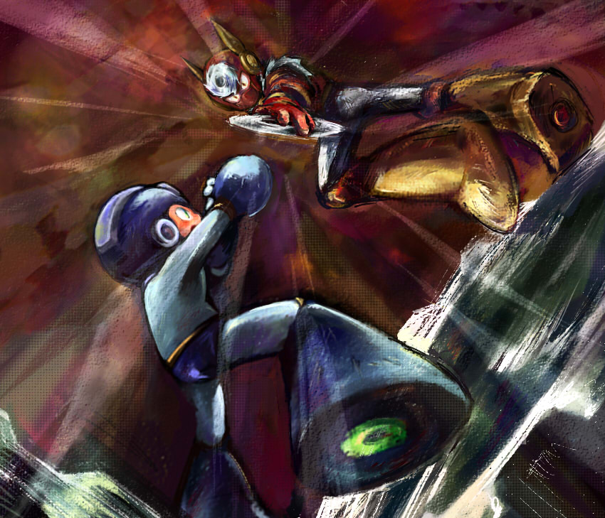 mega man and metal man (mega man and 1 more) drawn by k_(utan)