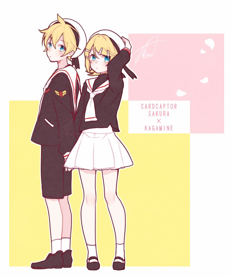 kagamine rin, kagamine len, kinomoto sakura, and li syaoran (vocaloid and 1 more) drawn by asagao_minoru