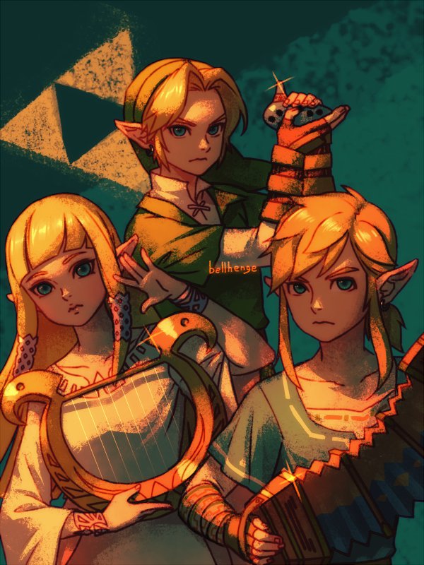 link and princess zelda (the legend of zelda and 3 more) drawn by bellhenge