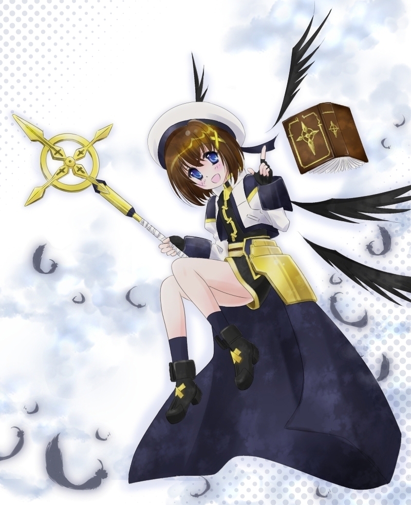yagami hayate, schwertkreuz, and tome of the night sky (lyrical nanoha and 2 more) drawn by hachikei
