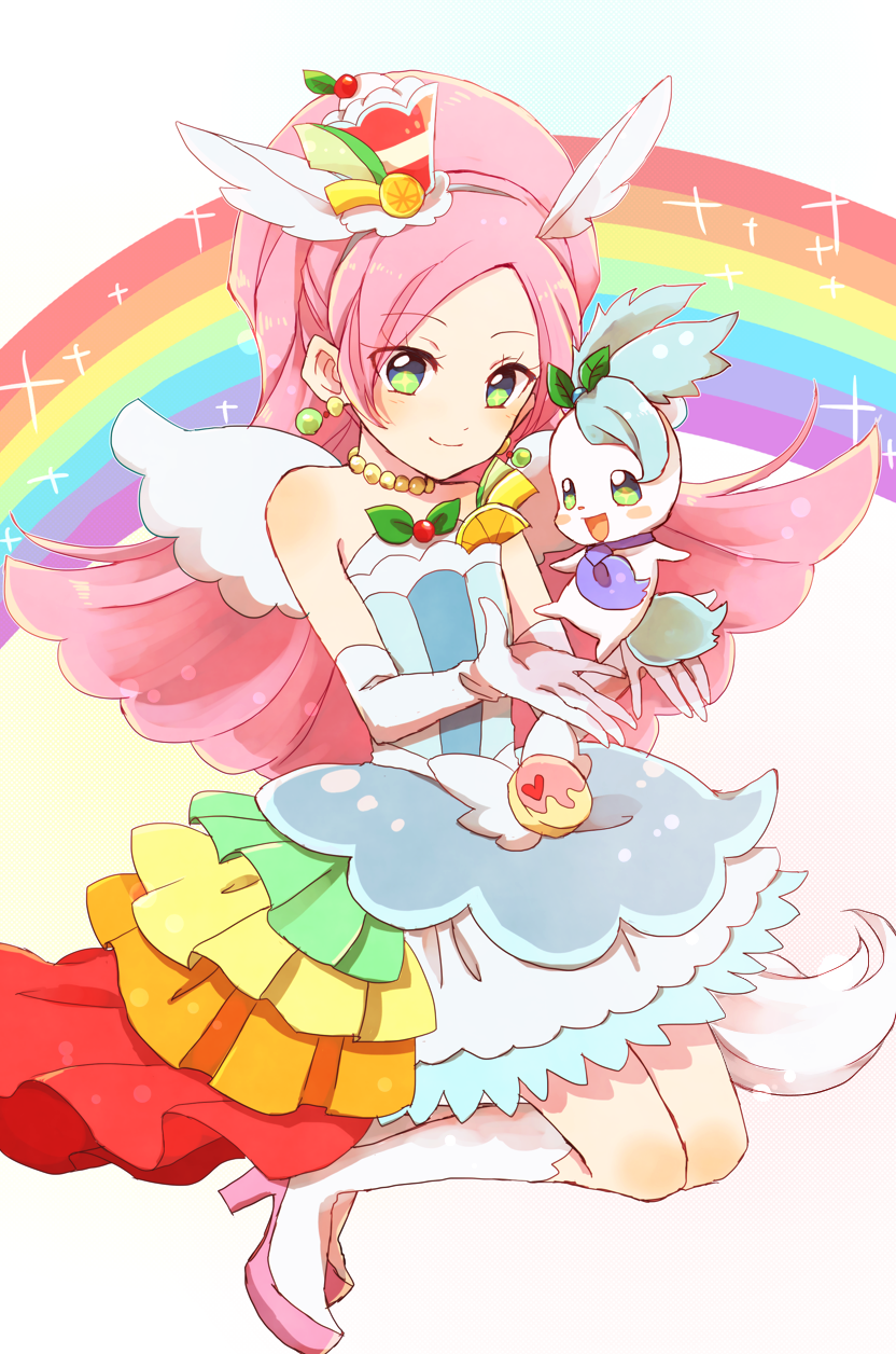 kirahoshi ciel, cure parfait, and pikario (precure and 1 more) drawn by ibara_(yumekui317)