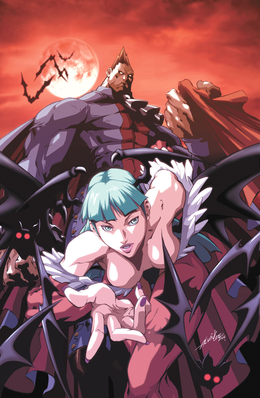 morrigan aensland and demitri maximoff (darkstalkers) drawn by alvin_lee, gary_yeung, and udon_entertainment