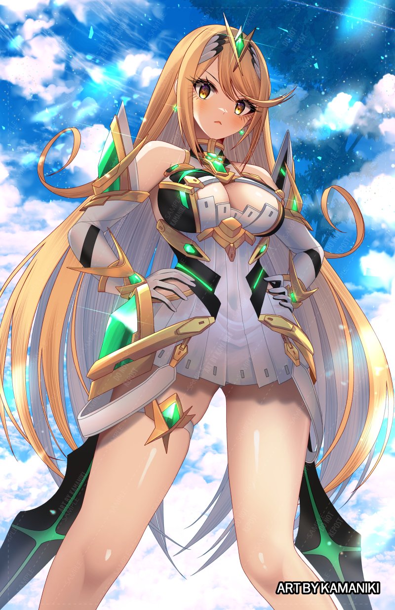 mythra (xenoblade chronicles and 1 more) drawn by kamaniki