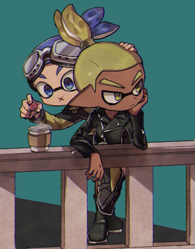 inkling player character, inkling boy, goggle-kun, and rider-kun (splatoon) drawn by miyashiro