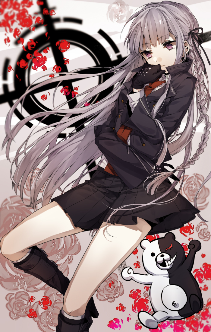kirigiri kyoko and monokuma (danganronpa and 1 more) drawn by wonoco0916