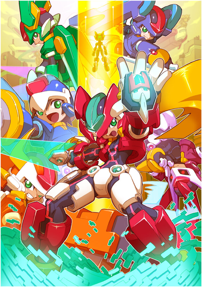 aile, vent, model x, model zx, model z, and 5 more (mega man and 1 more) drawn by yabe_makoto