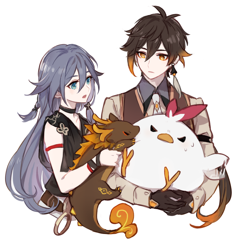 zhongli, fu hua, jingwei, and rex lapis (genshin impact and 3 more) drawn by fourmarufour