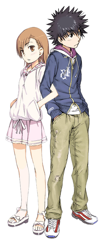 misaka mikoto and kamijou touma (toaru majutsu no index and 1 more) drawn by haimura_kiyotaka