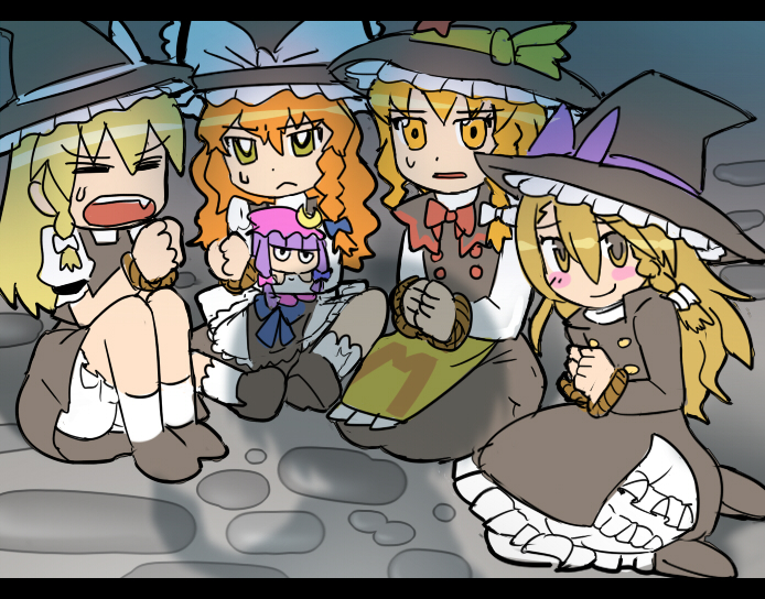 kirisame marisa, alice margatroid, patchouli knowledge, rei, uzuki, and 4 more (touhou and 1 more) drawn by umo_(cookie)