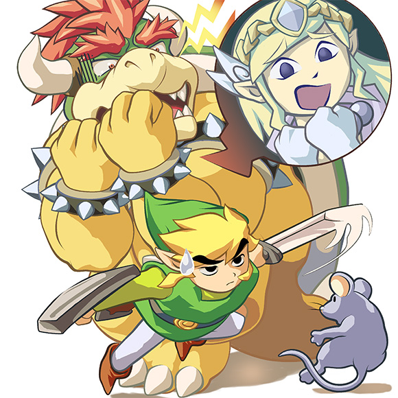 link, princess zelda, bowser, toon link, and toon zelda (the legend of zelda and 3 more) drawn by masa_(bowser)