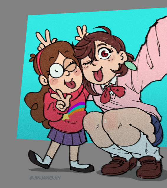 ayase momo and mabel pines (dandadan and 1 more) drawn by jinjango